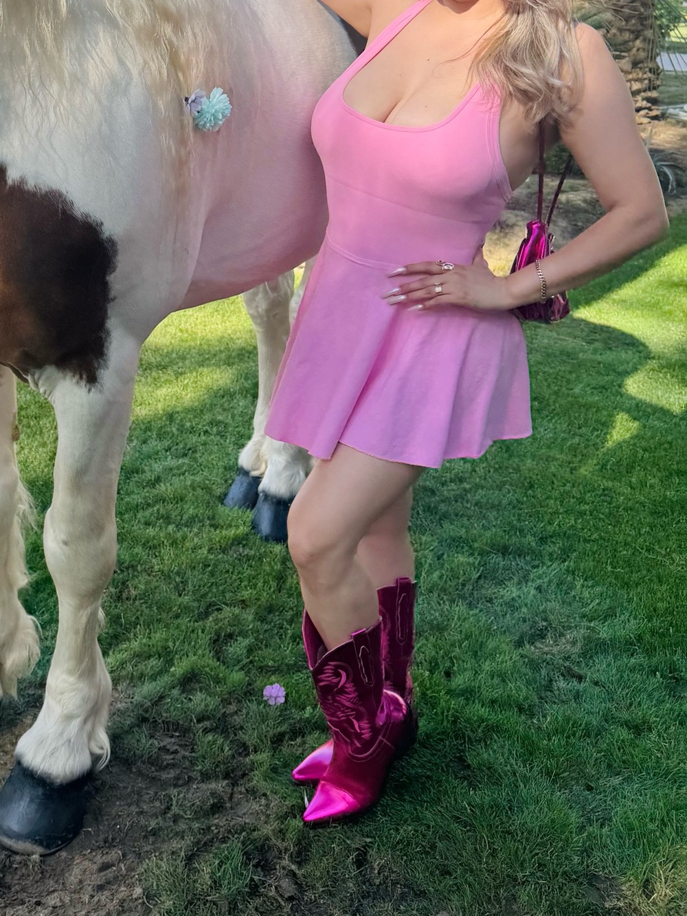 Solid Pink Flared Mini Dress